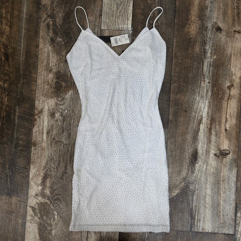 NWT White Rhinestone Bodycon Mini Dress Homecoming HOCO Size Large Symphony